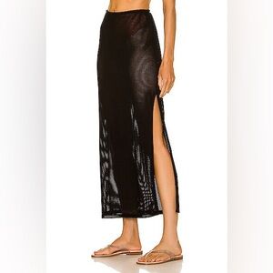 Enza Costa Open Knit Slit Skirt in Black